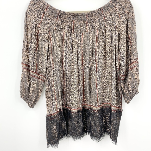 Vanessa Virginia Anthropologie Women Size Small Blouse 3/4 Sleeve Top Blue Print - Picture 6 of 9